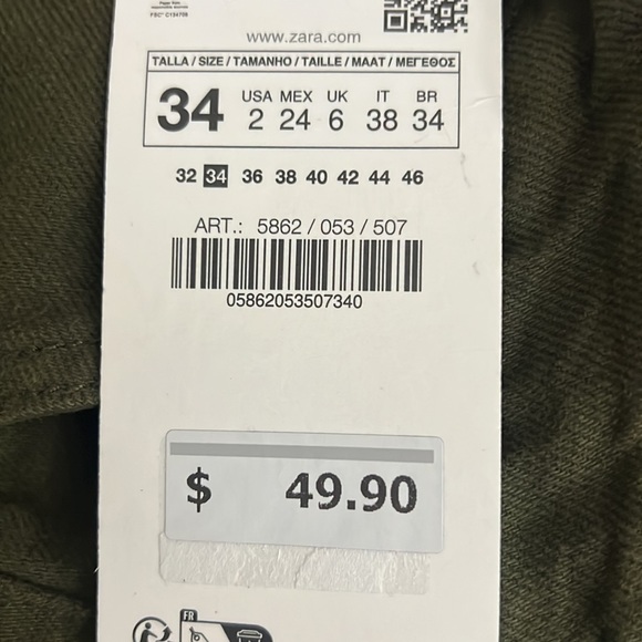 Zara Cargo Green Cargo Pant! NEW WT - Picture 4 of 4